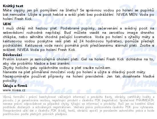 Příbalový leták - NIVEA MEN Voda po holení Fresh Kick100ml