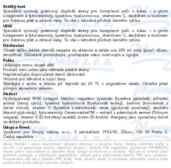 Příbalový leták - Beggs Beauty complex collagen Blackcurrant 30x5.8g