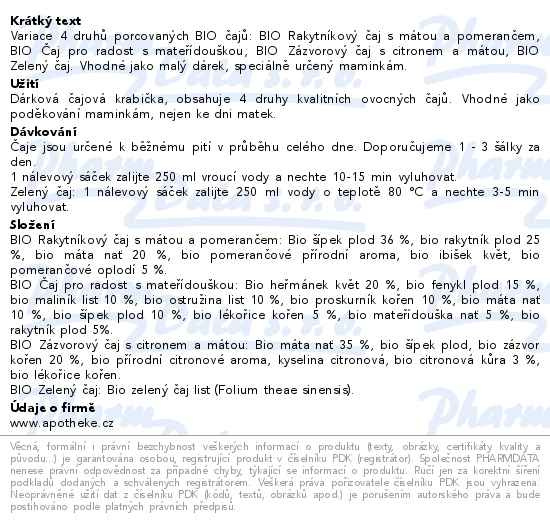 Příbalový leták - Apotheke Pro maminku kolekce BIO čajů 20sáčků
