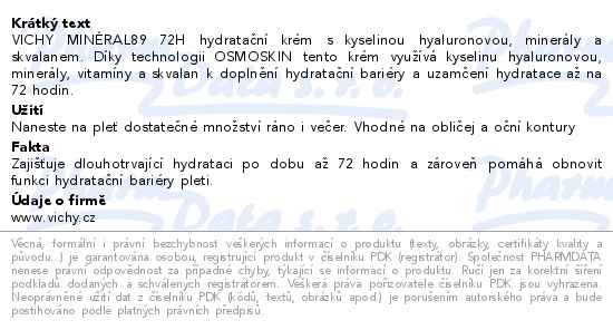 Příbalový leták - VICHY MINERAL 89 72H hydratační krém 40ml