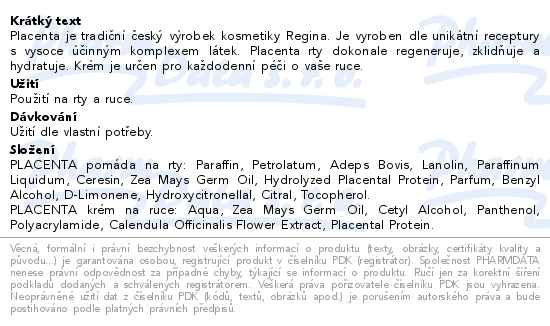 Příbalový leták - Placenta 2v1 Pomáda na rty a Krém na ruce 20ml