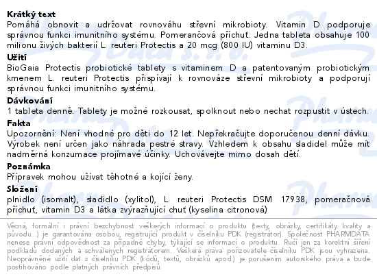 Příbalový leták - BioGaia Protectis s vitaminem D 30 tablet