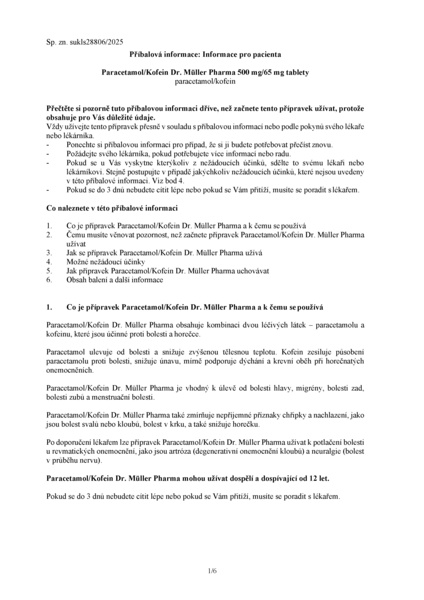 Příbalový leták (SUKL) - Paracetamol/Kofein Dr.Müller 500mg/65mg tbl.30