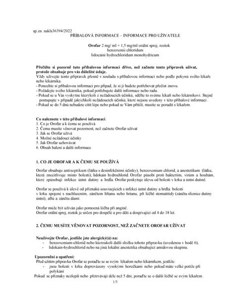 Příbalový leták (SUKL) - Orofar 2mg/ml, 1.5mg/ml ústní sprej 30ml