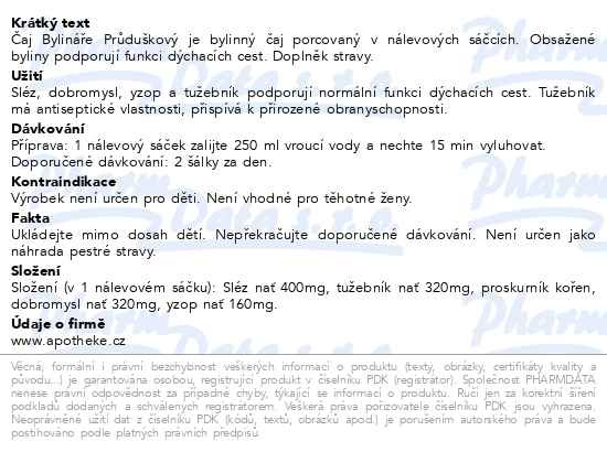 Příbalový leták - Čaj Bylináře Průduškový 40x1.6g
