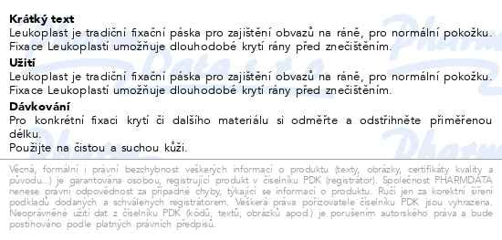 Příbalový leták - Leukoplast fixační klasická páska, cívka 2.5cmx4.6m