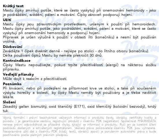 Příbalový leták - Mastu čípky 10ks