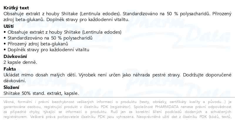 Příbalový leták - Shiitake 50% extrakt 500mg cps.60