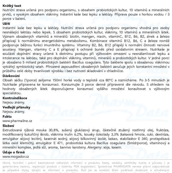 Příbalový leták - Nutrikaše probiotic s čokoládou 180g (3x60g)