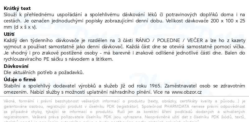Příbalový leták - Dávkovač léků OBZOR typ 03 týdenní
