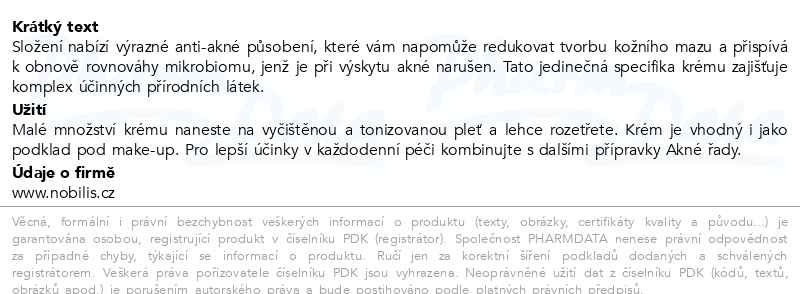 Příbalový leták - Nobilis Tilia Obnovující krém Akné 50ml