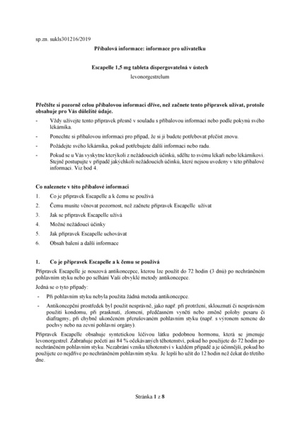 Příbalový leták (SUKL) - Escapelle 1.5mg por.tbl.dis.1