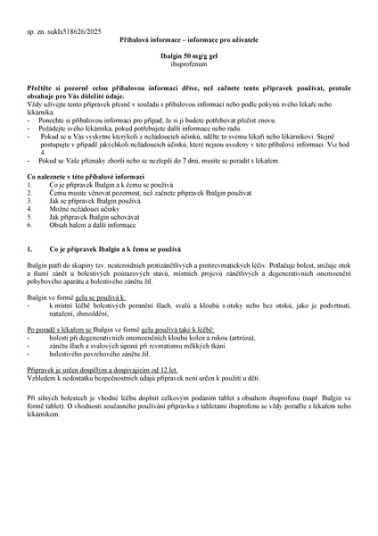 Příbalový leták (SUKL) - Ibalgin 50mg/g gel 50g