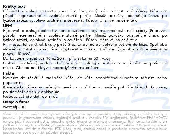 Příbalový leták - ALPA francovka KONOPÍ 60 ml