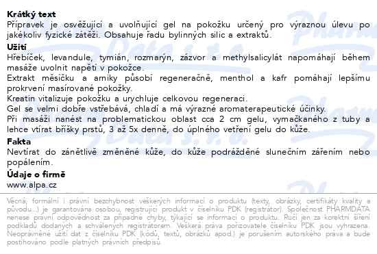 Příbalový leták - Alpa Sport gel 210ml
