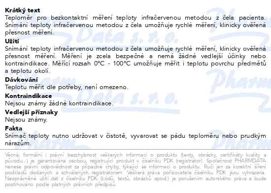 Příbalový leták - Microlife Teploměr NC 100 dig.infra bezkontaktní