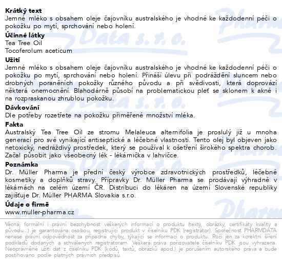 Příbalový leták - Tea Tree Oil tělové a pleť.mléko 150ml Dr.Müller