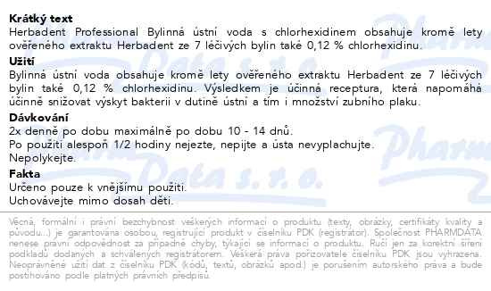 Příbalový leták - HERBADENT PROFES.byl.ústní voda s chlorhex.240ml