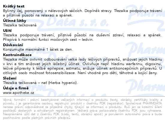 Příbalový leták - Apotheke Třezalka tečkovaná čaj 20x1.5g