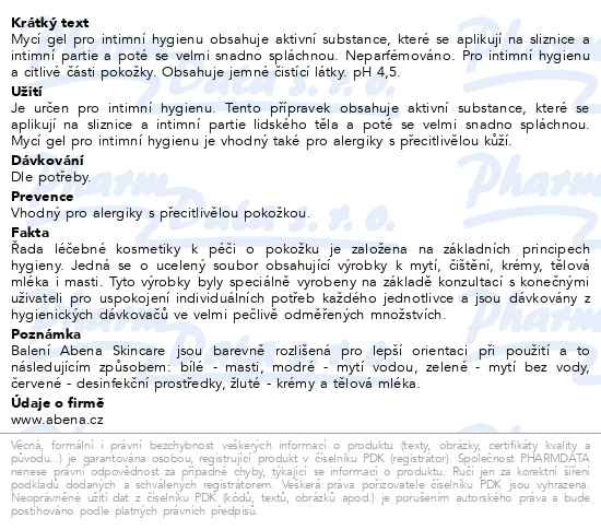 Příbalový leták - ABENA Skincare mycí gel pro int.hygienu500ml6665
