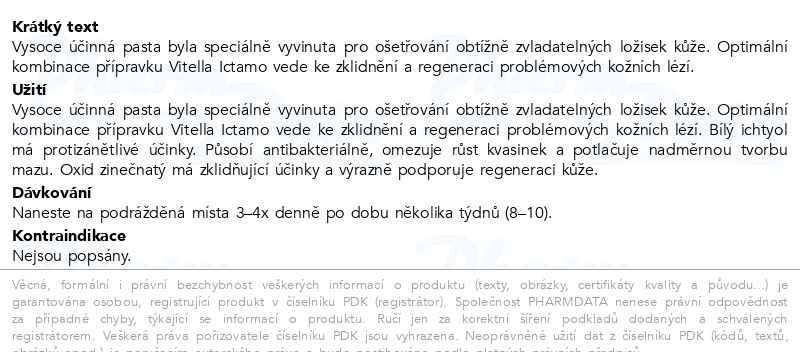 Příbalový leták - Vitella Ictamo pasta s bílým ichthyolem 30g