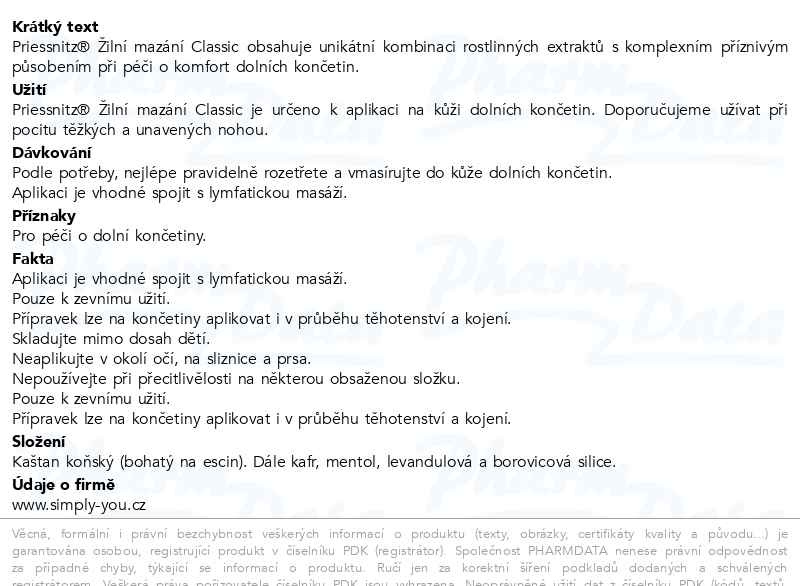 Příbalový leták - Priessnitz Žilní mazání Classic 300ml