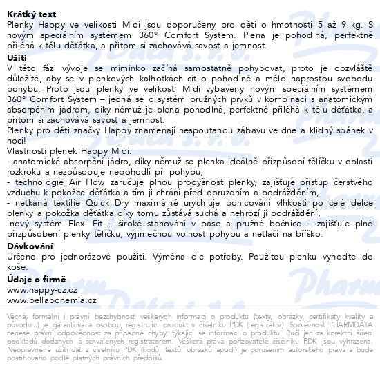 Příbalový leták - Happy Midi dětské pleny 5-9kg box 2x72ks