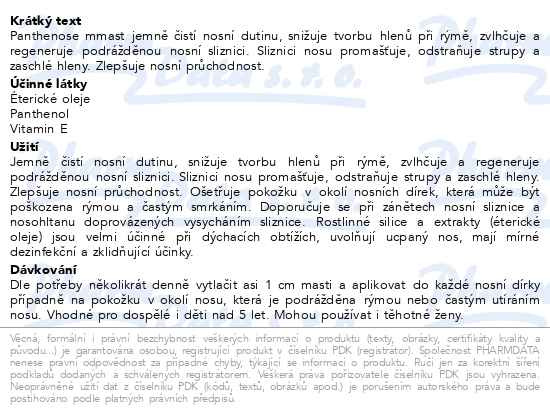 Příbalový leták - Panthenose nosní mast s ét.oleji 7.5ml Dr.Müller