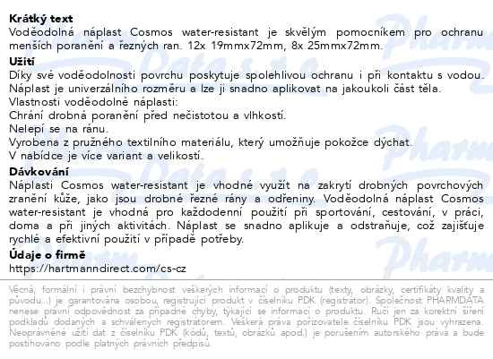 Příbalový leták - COSMOS náplasti Universální 2vel. 20ks