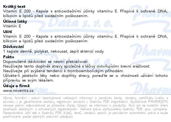Příbalový leták - Vitamín E 200 cps.60
