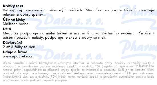 Příbalový leták - Apotheke Meduňka lékařská čaj 20x1.5g