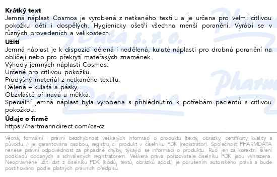 Příbalový leták - COSMOS Soft náplast jemná 19x72mm 20ks