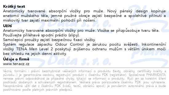 Příbalový leták - TENA Men Level 2 ink.vložky 20ks 750776