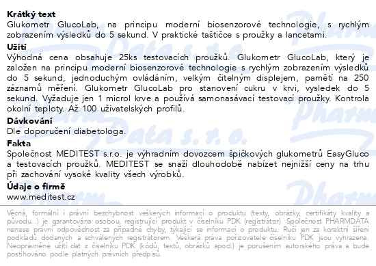 Příbalový leták - Glukometr GlucoLab 25ks test.proužků+25 lancet