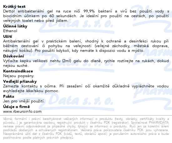 Příbalový leták - Dettol antibakteriální gel 50ml