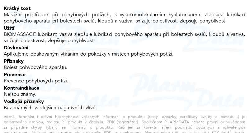 Příbalový leták - BIOMASSAGE lubrikant vaziva 125ml