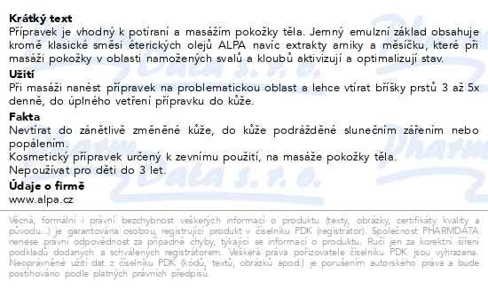 Příbalový leták - Alpa emulze s arnikou 100ml