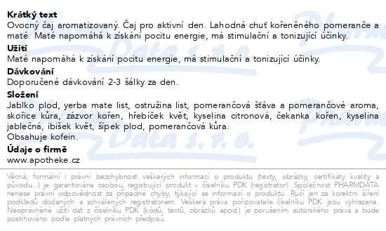 Příbalový leták - Apotheke Aktivní den čaj 20x2g