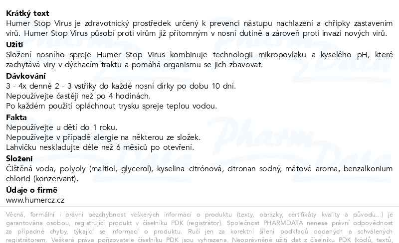 Příbalový leták - HUMER STOP VIRUS Nosní sprej 15ml