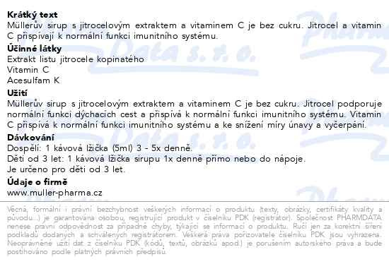 Příbalový leták - Müllerův sirup s jitrocelem bez cukru 245ml