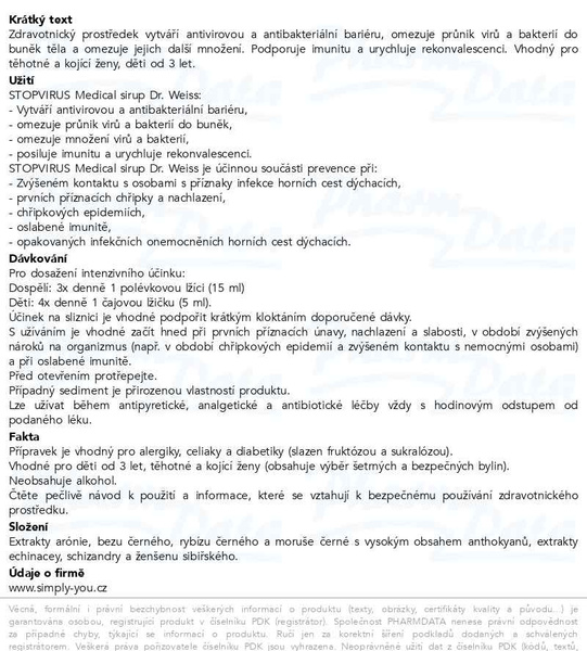 Příbalový leták - STOPVIRUS Medical sirup Dr. Weiss 100+50ml NAVÍC
