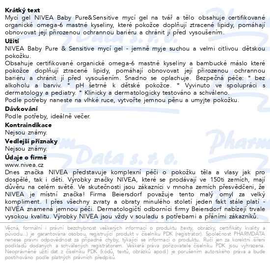 Příbalový leták - NIVEA Baby Pure&Sens mycí gel 500ml