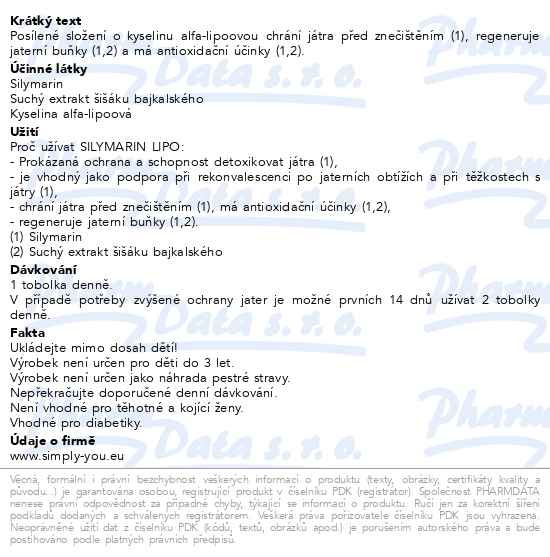 Příbalový leták - SILYMARIN LIPO Da Vinci Academia tob.60+30 ZDARMA