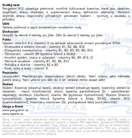 Příbalový leták - Pangamin B12 tbl.200