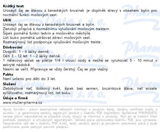 Příbalový leták - Urosept bylinný čaj 20x2g Dr.Müller