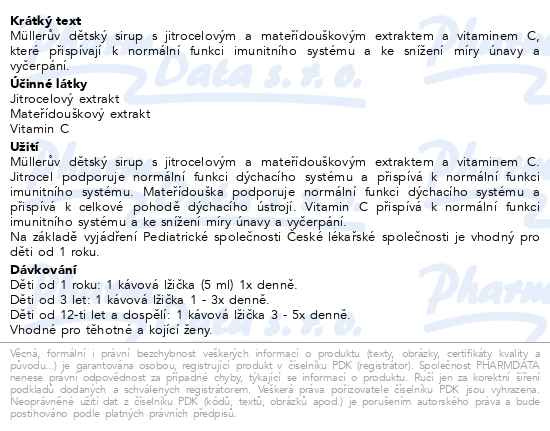 Příbalový leták - Müllerův dětský sirup s jitrocelem a mateříd.245ml