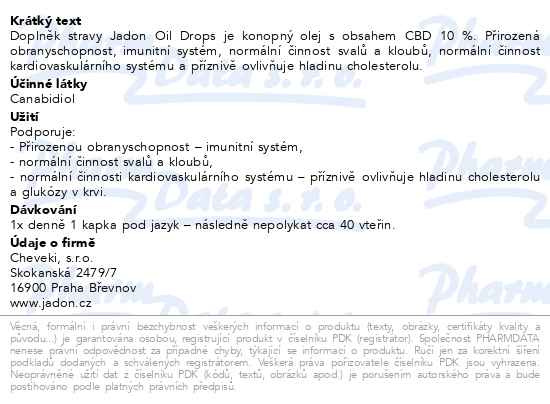 Příbalový leták - Jadon OIL DROPS konopný olej CBD 10% 10ml