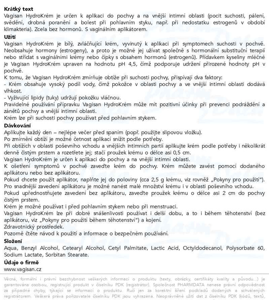 Příbalový leták - Vagisan HydroKrém 50g