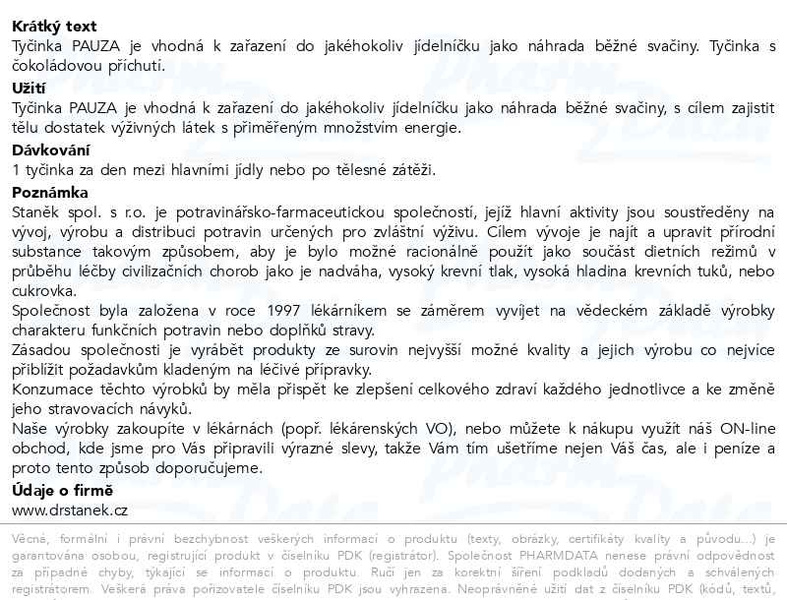 Příbalový leták - Pauza proteinová tyčinka čokoládová příchuť 60g