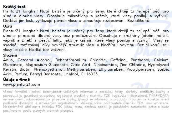 Příbalový leták - Plantur21 longhair Nutri balzám 175ml